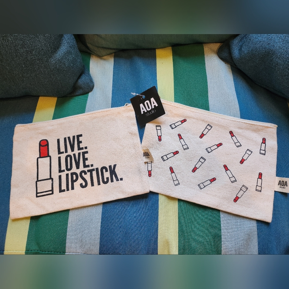 AOA Studio Canvas Pouch / Makeup Bags Lipstick Theme (2) 6" x 8" NWT